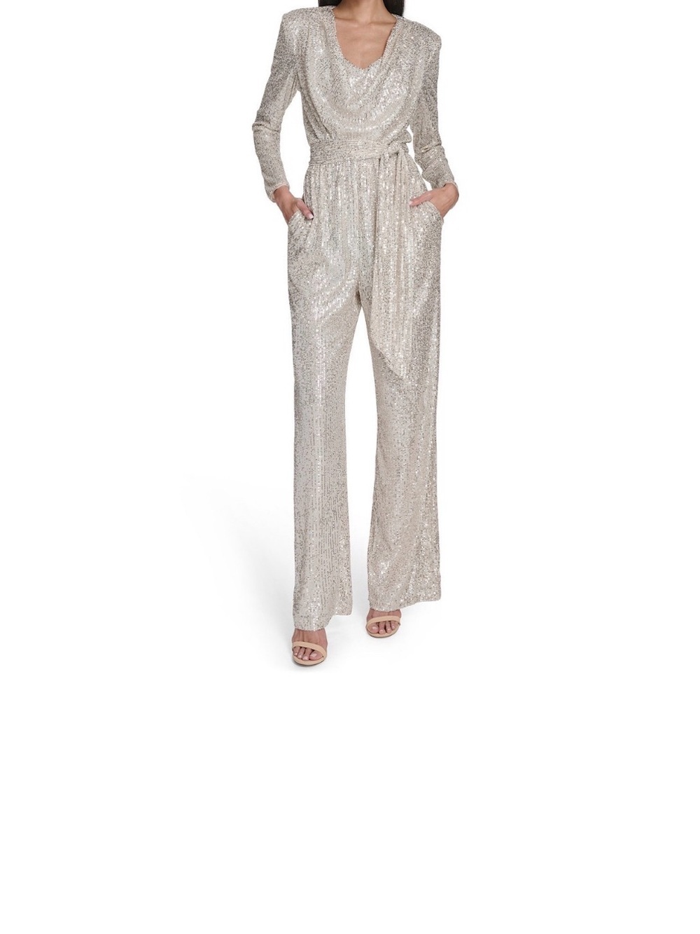 Eliza J Women's Long-Sleeve Social-Sequin Jumpsuit